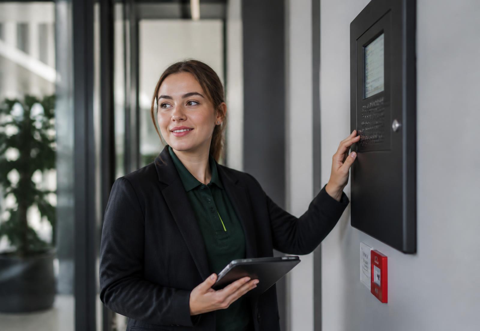 Stručno lice kompanije Struktura Group proverava centralu sistema za dojavu požara u poslovnom objektu